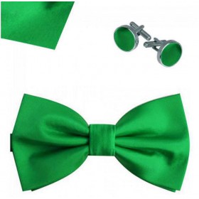 .Set papion, butoni camasa, batista, verde uni, butterfly